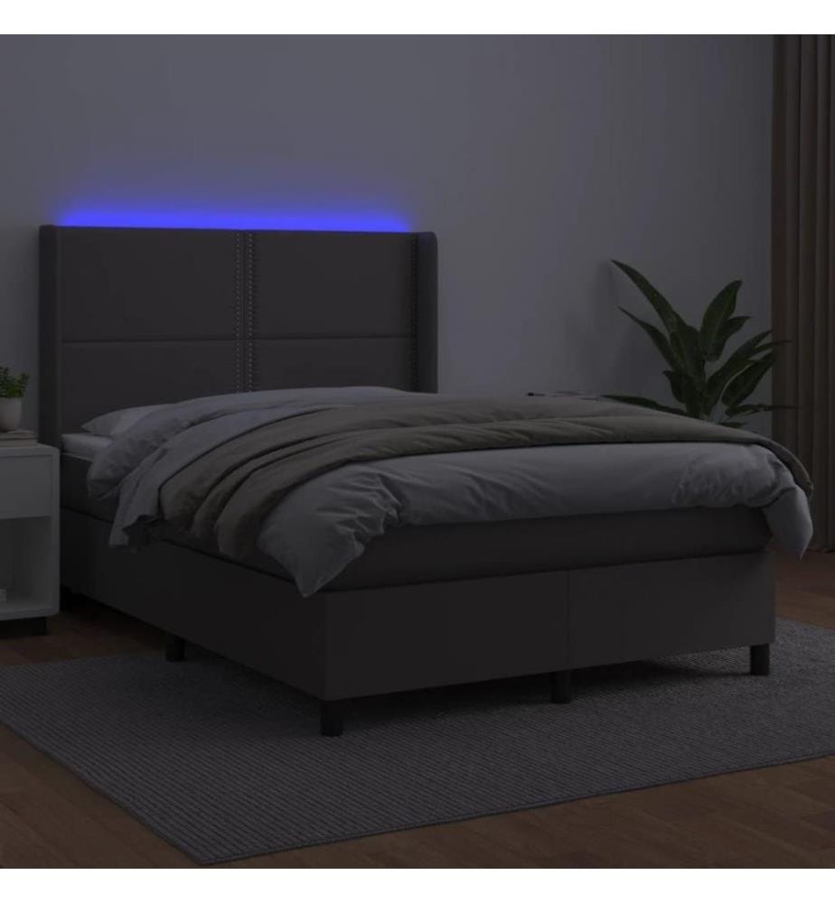 Boxspringbett mit Matratze & LED Grau 140x200 cm Kunstleder