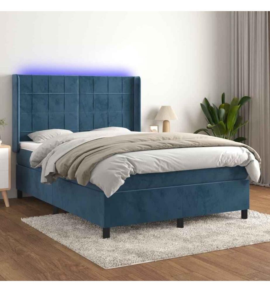 Boxspringbett mit Matratze & LED Dunkelblau 140x200 cm Samt