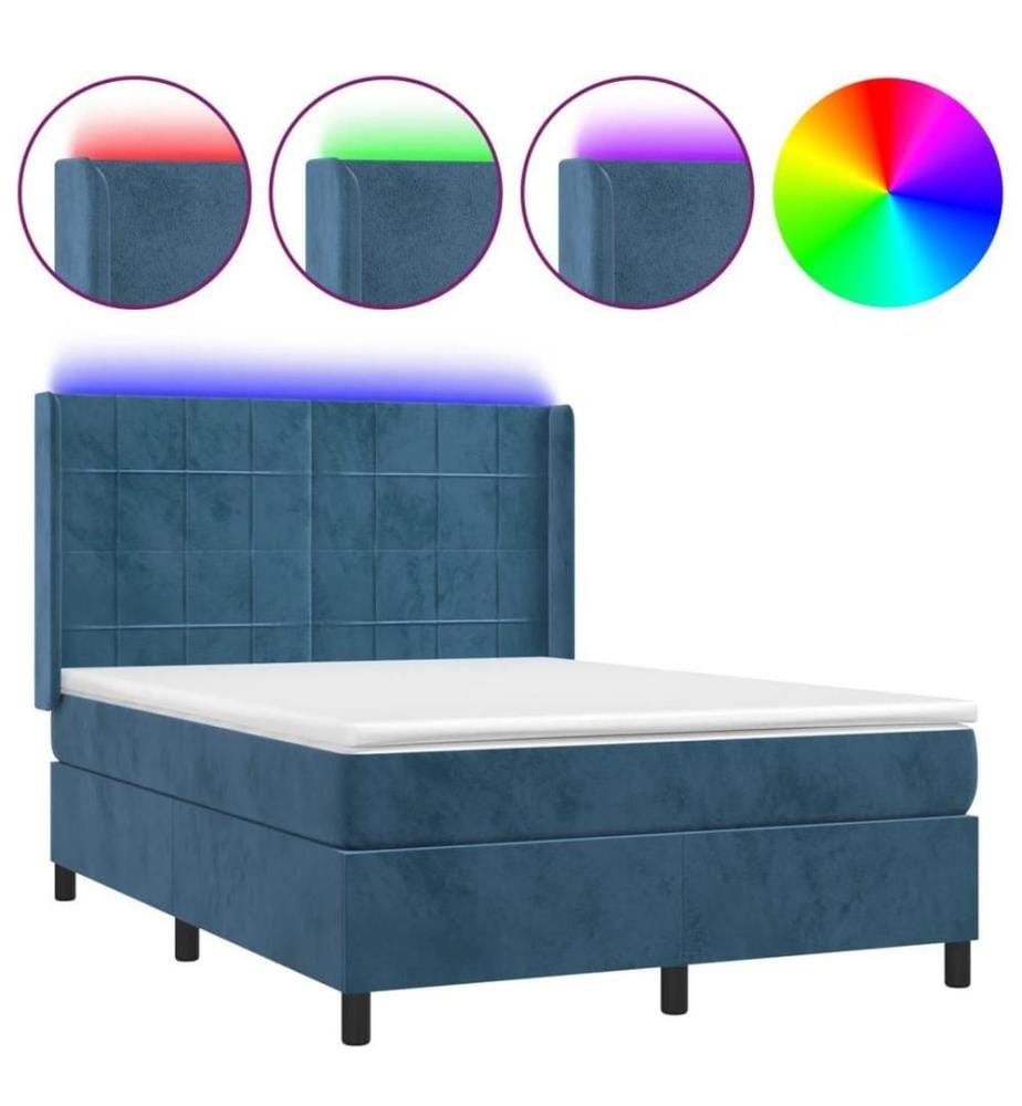 Boxspringbett mit Matratze & LED Dunkelblau 140x200 cm Samt