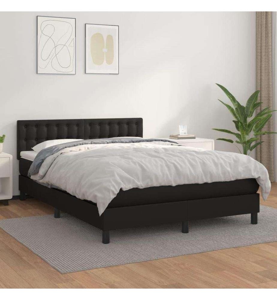 Lit à sommier tapissier avec matelas Noir 140x200 cm Similicuir