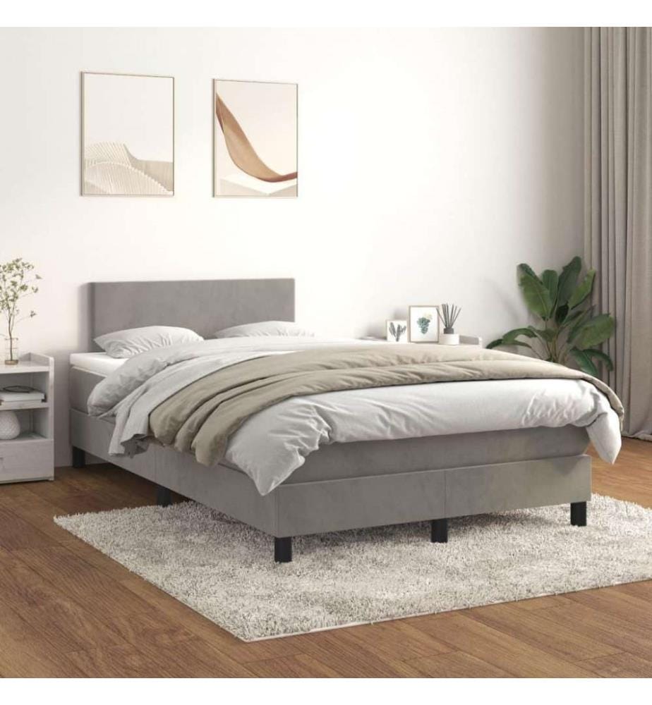 Boxspringbett mit Matratze Hellgrau 120x200 cm Samt