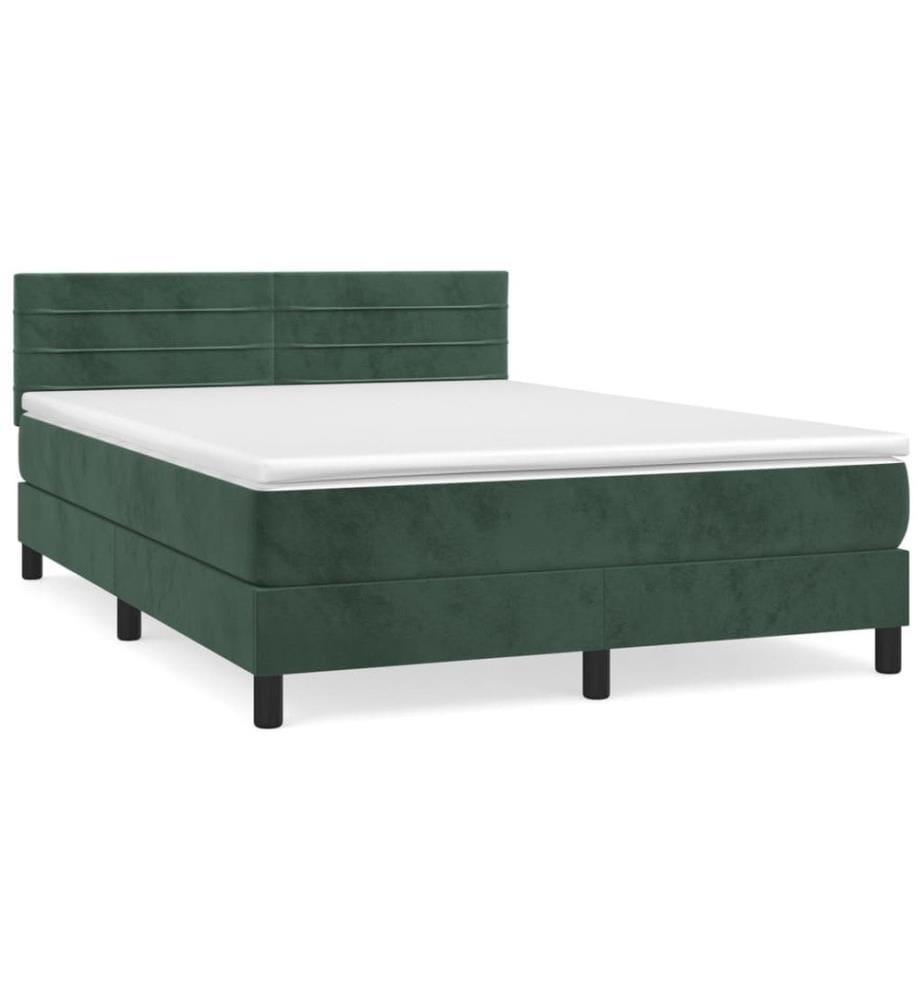 Lit à sommier tapissier et matelas Vert foncé 140x190cm Velours
