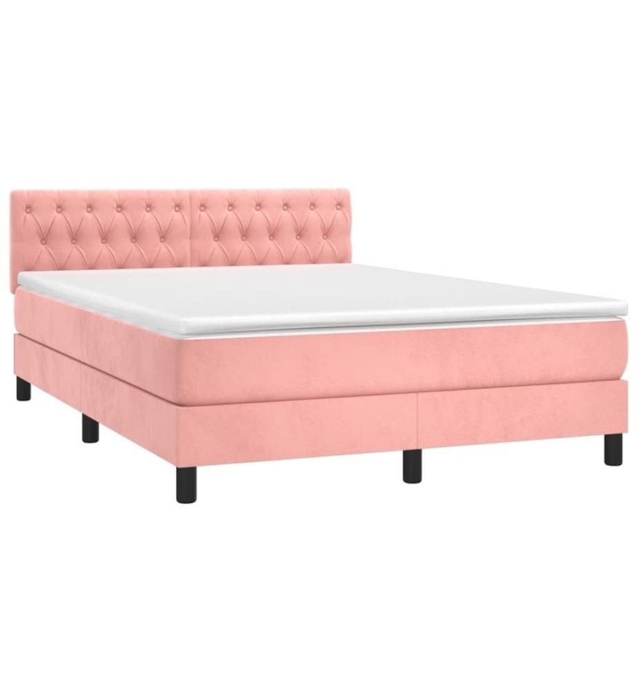 Lit à sommier tapissier avec matelas Rose 140x190 cm Velours
