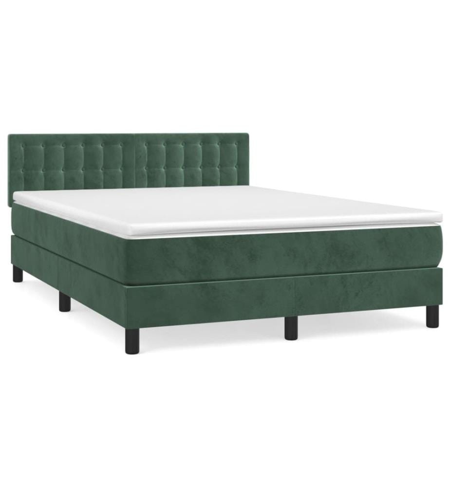 Lit à sommier tapissier et matelas Vert foncé 140x190cm Velours