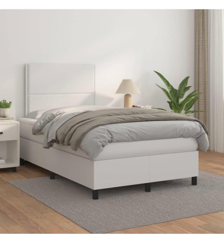 Lit à sommier tapissier avec matelas Blanc 120x200cm Similicuir