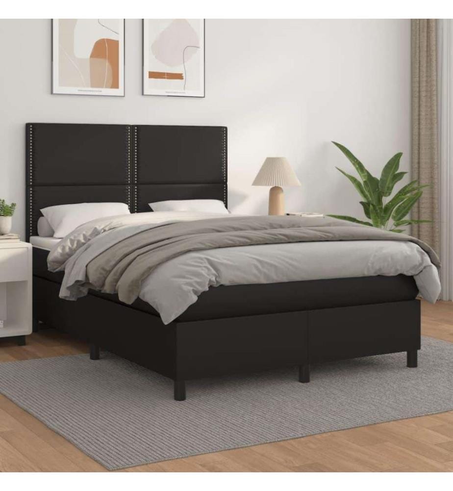Lit à sommier tapissier avec matelas Noir 140x200 cm Similicuir