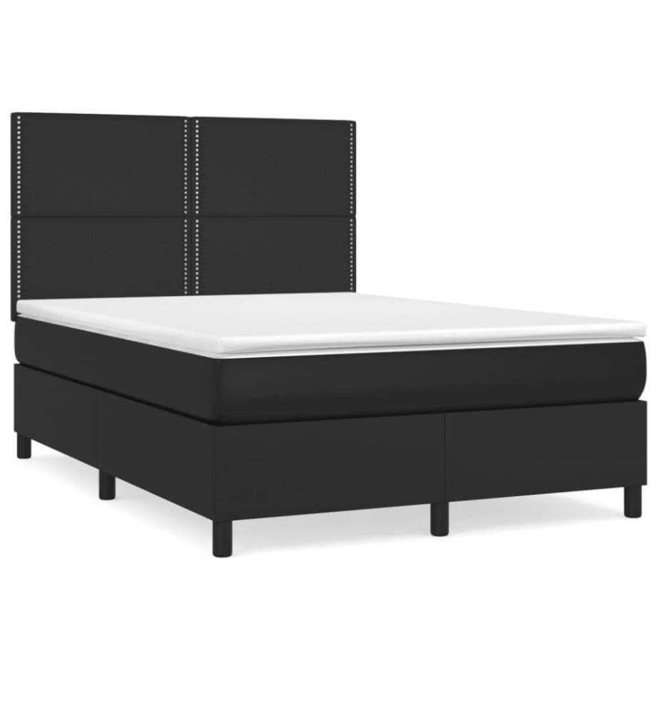 Lit à sommier tapissier avec matelas Noir 140x200 cm Similicuir