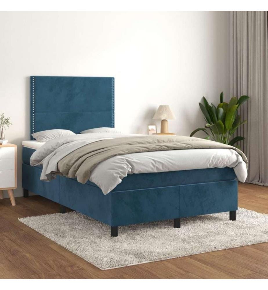 Boxspringbett mit Matratze Dunkelblau 120x200 cm Samt