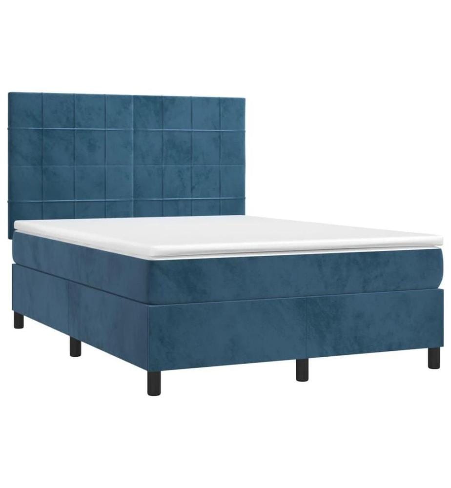 Lit à sommier tapissier et matelas Bleu foncé 140x190cm Velours