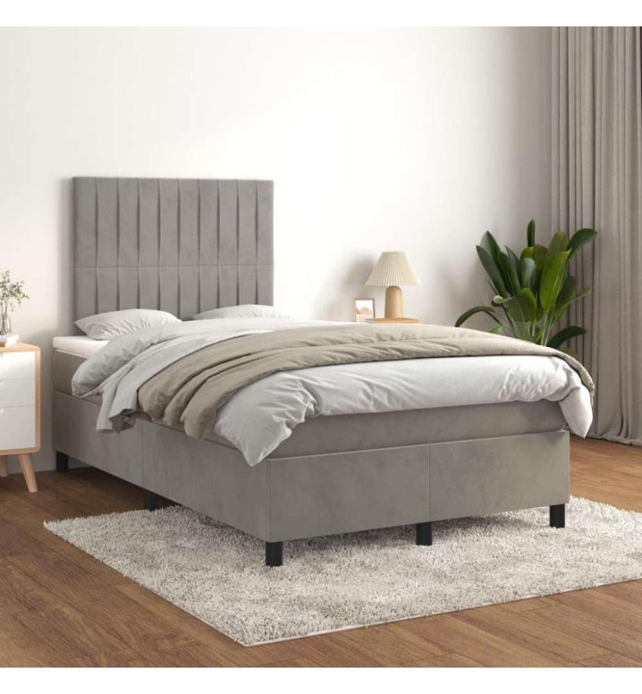 Boxspringbett mit Matratze Hellgrau 120x200 cm Samt
