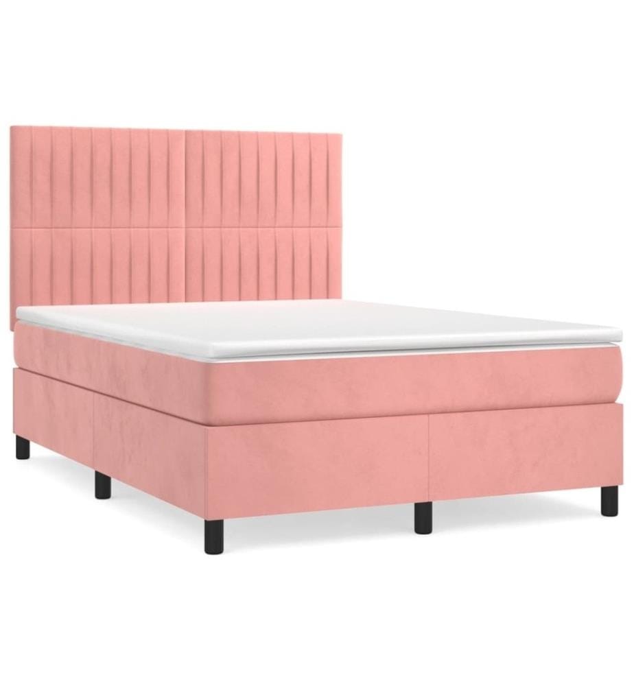 Lit à sommier tapissier avec matelas Rose 140x190 cm Velours