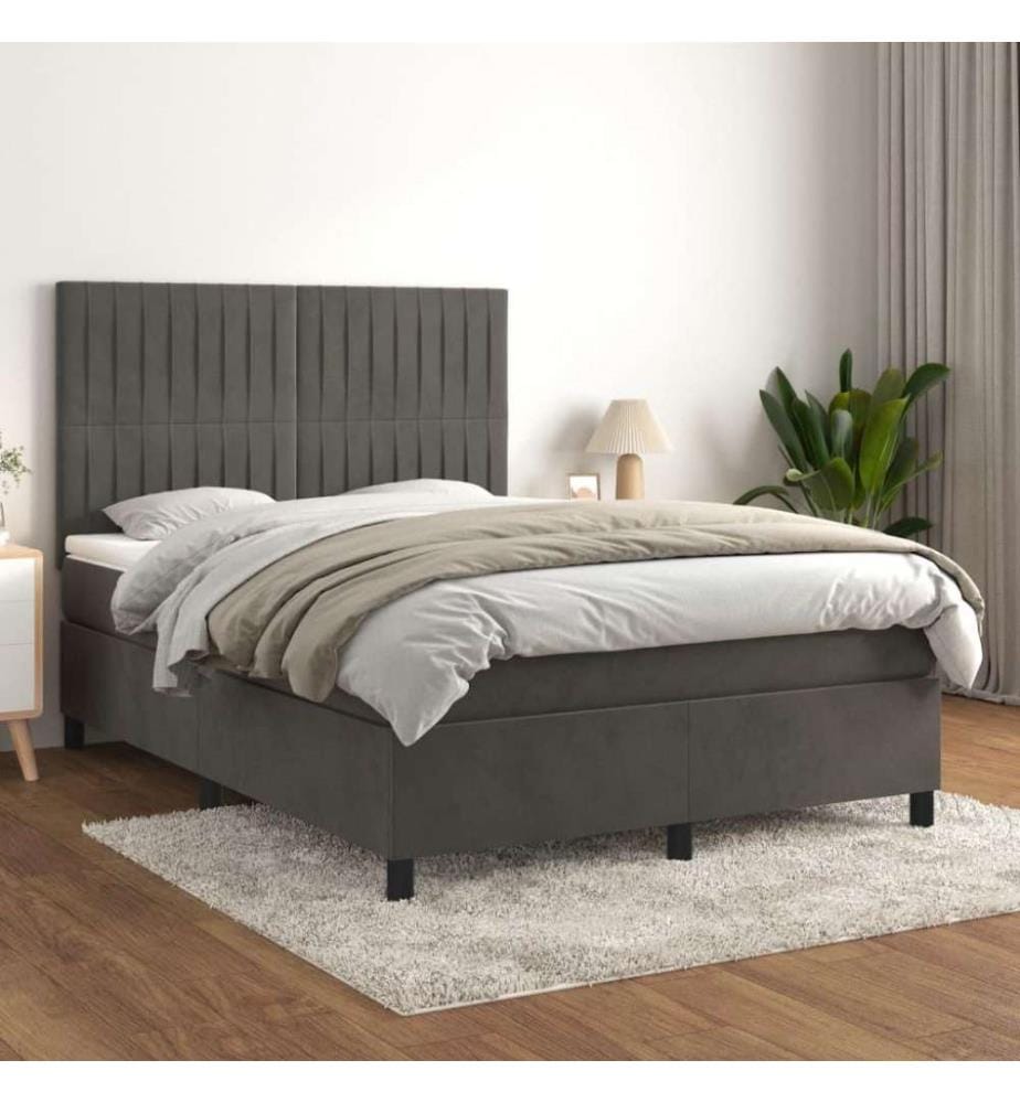 Lit à sommier tapissier et matelas Gris foncé 140x200cm Velours