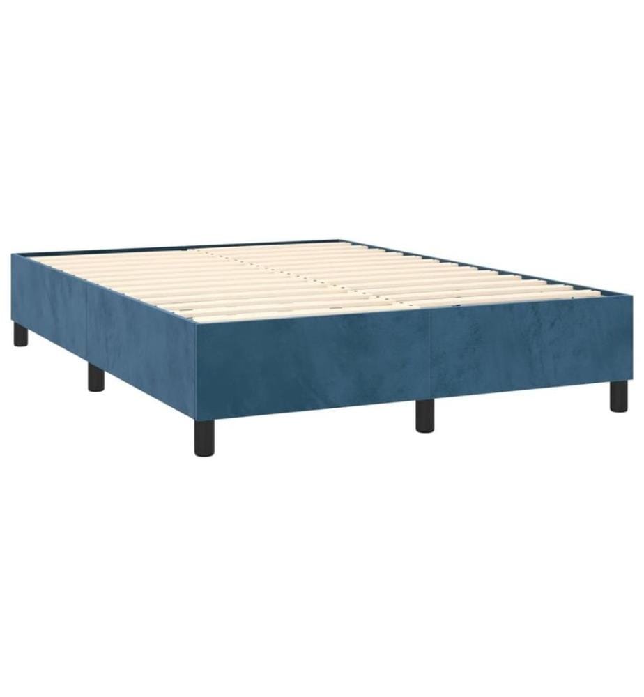 Lit à sommier tapissier et matelas Bleu foncé 140x190cm Velours