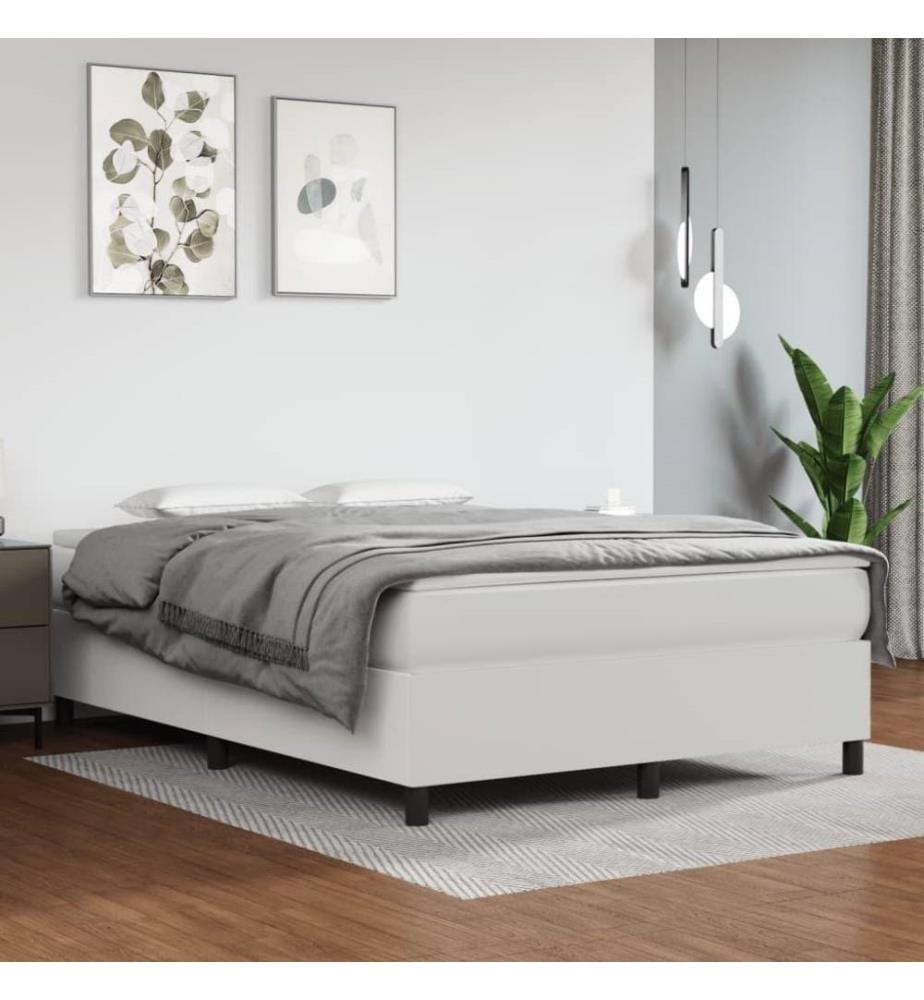 Boxspringbett mit Matratze Weiss 140x190 cm Kunstleder