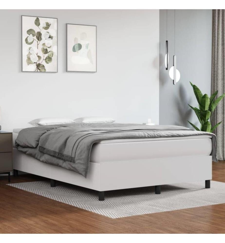 Boxspringbett mit Matratze Weiss 140x200 cm Kunstleder