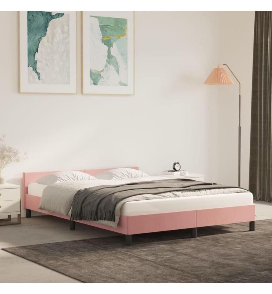 Cadre de lit avec tête de lit Rose 140x190 cm Velours