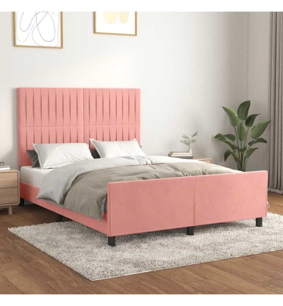 Cadre de lit avec tête de lit Rose 140x190 cm Velours