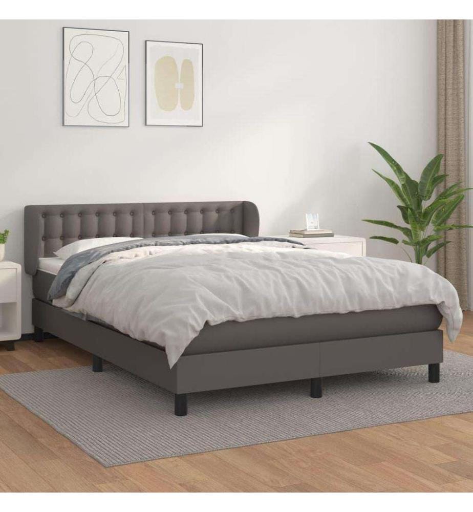 Lit à sommier tapissier avec matelas Gris 140x200 cm Similicuir