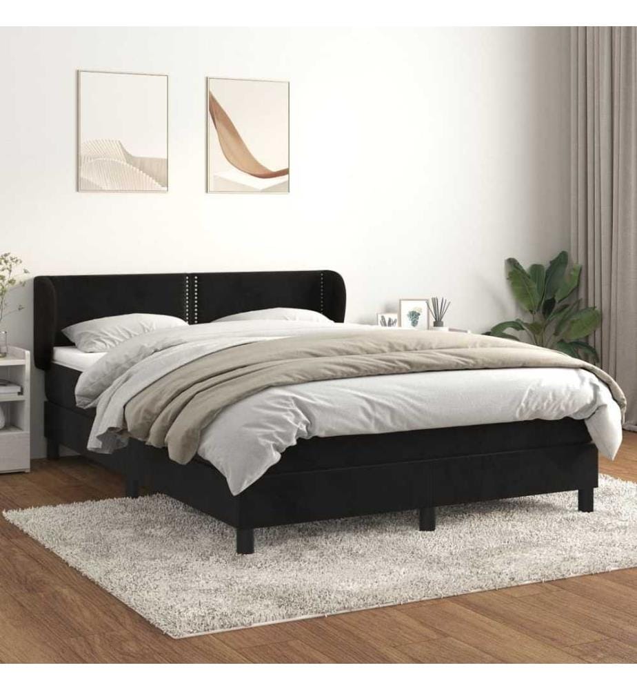 Lit à sommier tapissier avec matelas Noir 140x190 cm Velours