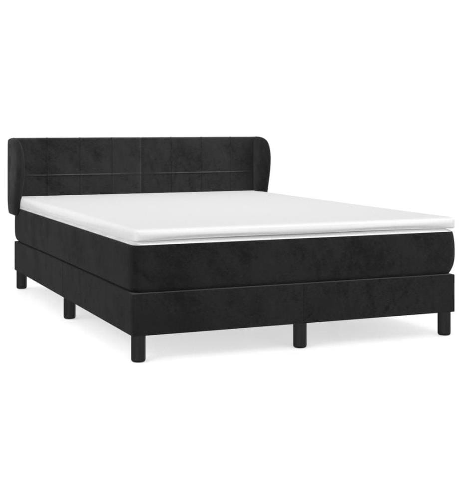 Lit à sommier tapissier avec matelas Noir 140x190 cm Velours