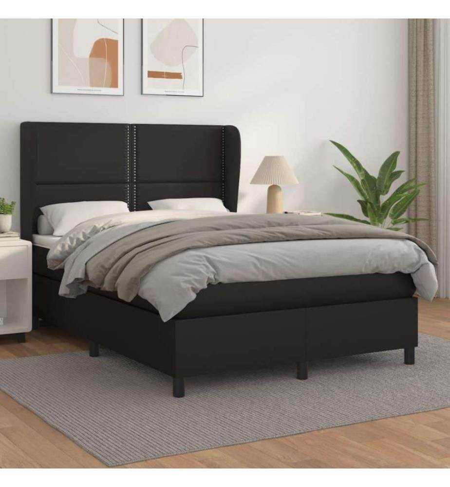Lit à sommier tapissier avec matelas Noir 140x190 cm Similicuir