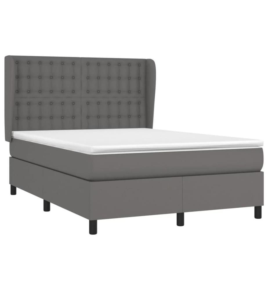 Boxspringbett mit Matratze Grau 140x200 cm Kunstleder