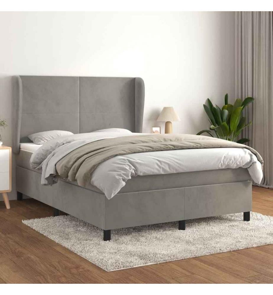 Lit à sommier tapissier et matelas Gris clair 140x190cm Velours