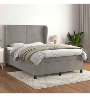 Lit à sommier tapissier et matelas Gris clair 140x190cm Velours