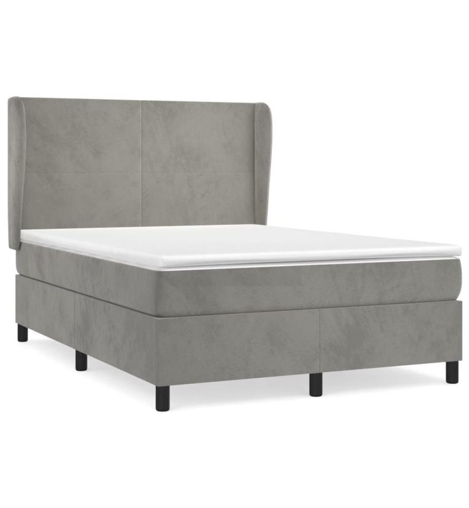 Lit à sommier tapissier et matelas Gris clair 140x190cm Velours