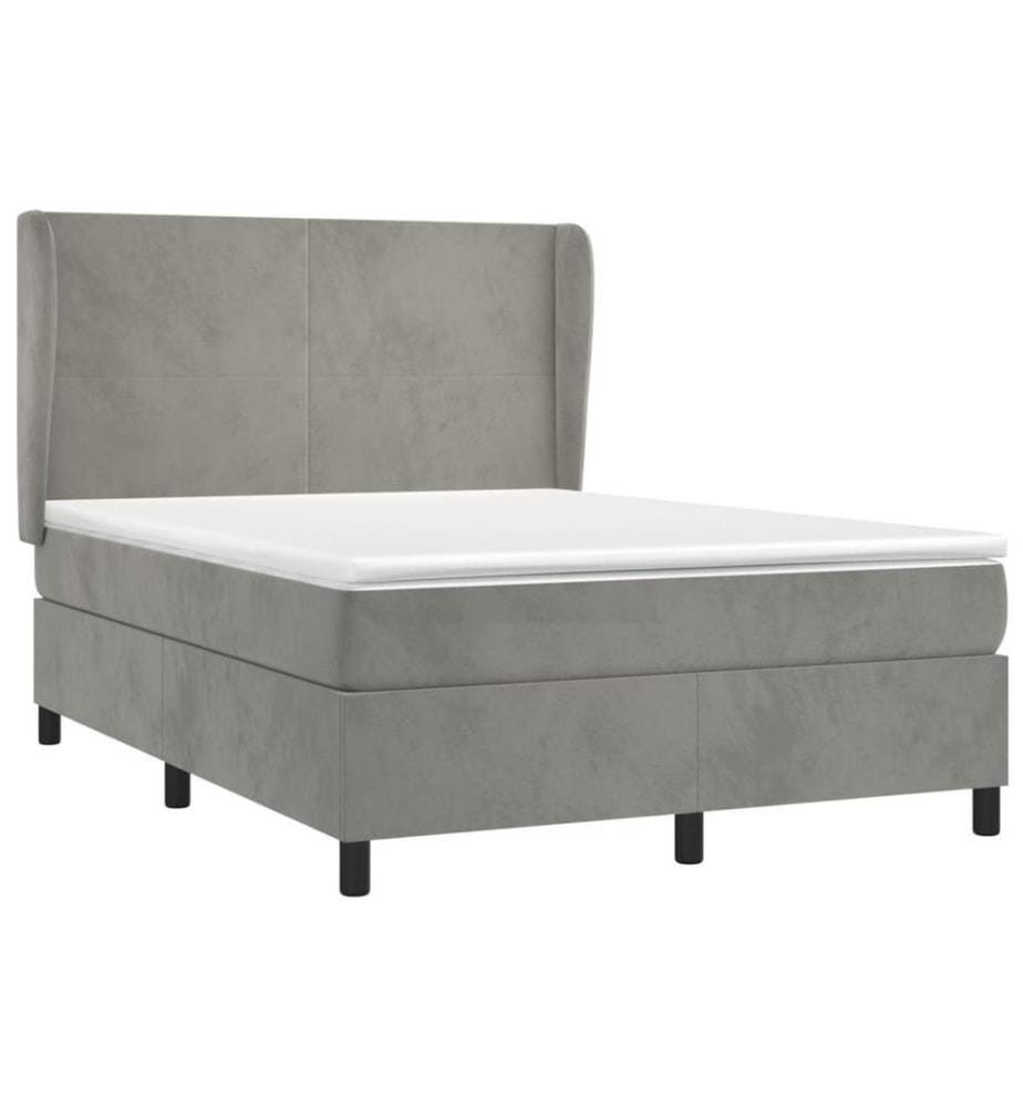 Lit à sommier tapissier et matelas Gris clair 140x190cm Velours