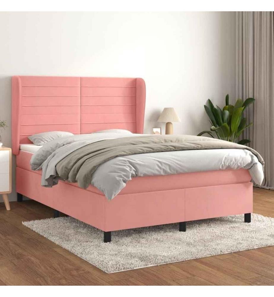 Lit à sommier tapissier avec matelas Rose 140x190 cm Velours
