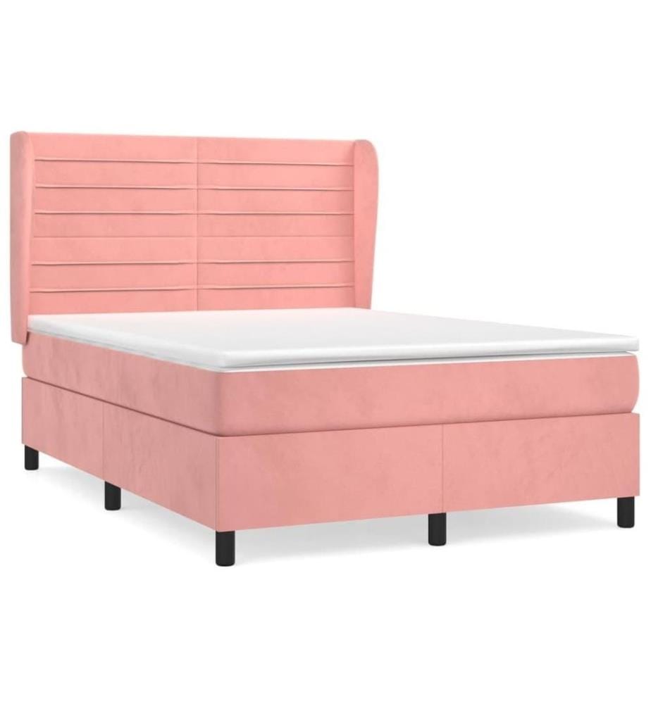 Lit à sommier tapissier avec matelas Rose 140x190 cm Velours