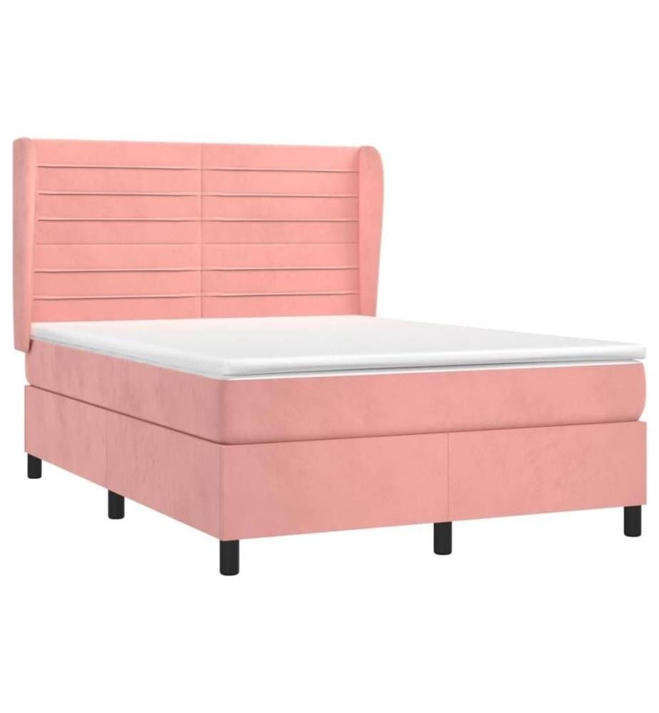 Lit à sommier tapissier avec matelas Rose 140x190 cm Velours