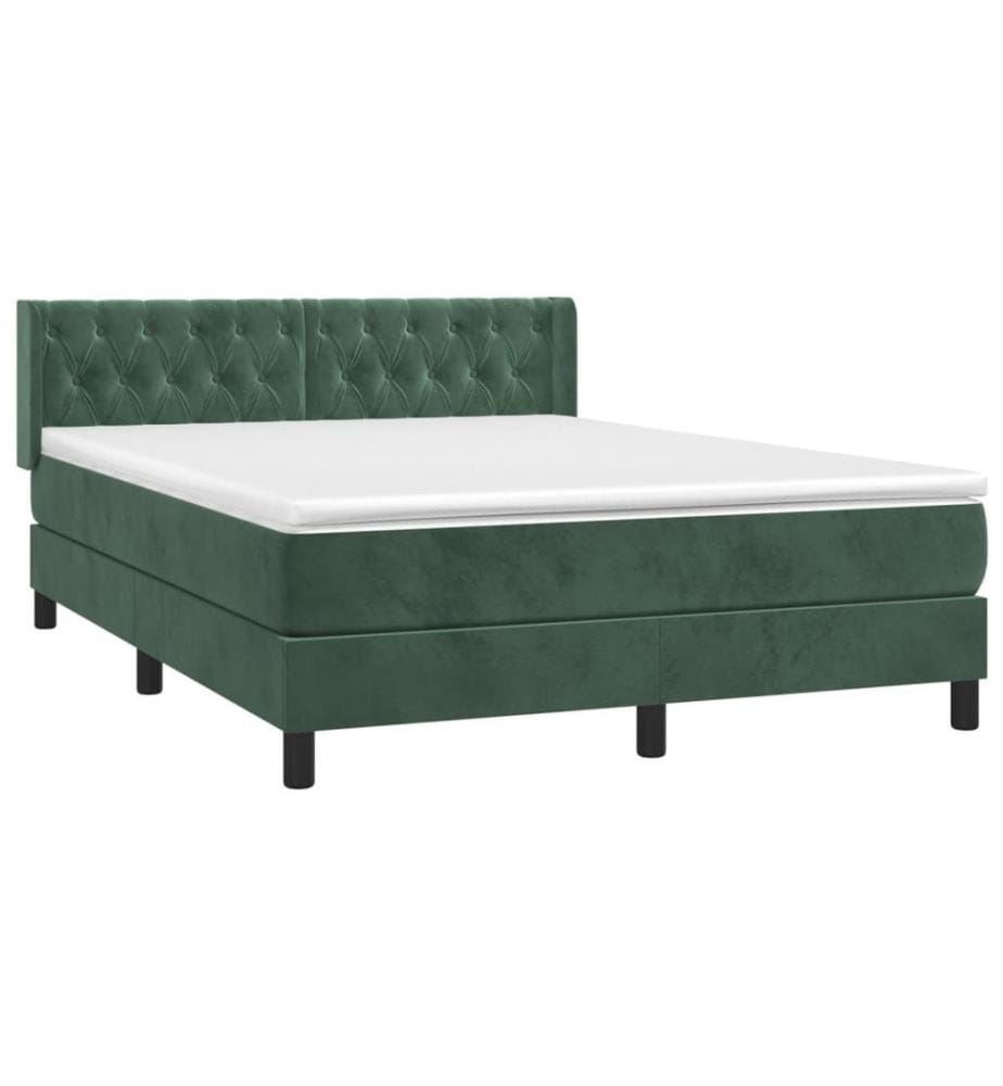 Lit à sommier tapissier et matelas Vert foncé 140x190cm Velours