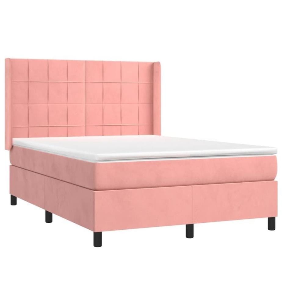 Lit à sommier tapissier avec matelas Rose 140x190 cm Velours