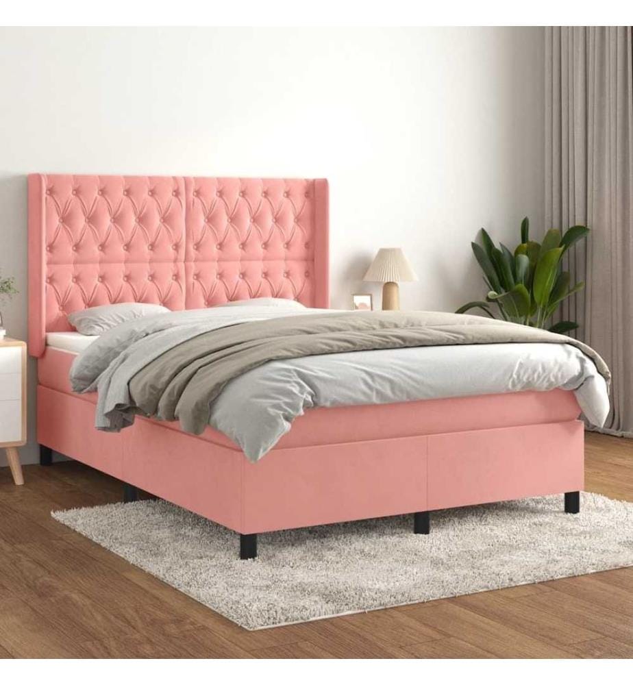 Lit à sommier tapissier avec matelas Rose 140x190 cm Velours
