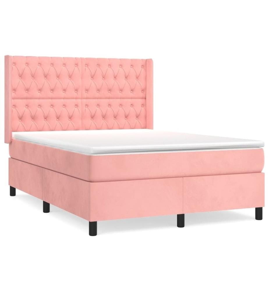 Lit à sommier tapissier avec matelas Rose 140x190 cm Velours