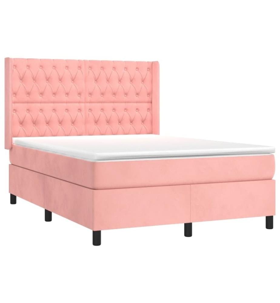 Lit à sommier tapissier avec matelas Rose 140x190 cm Velours