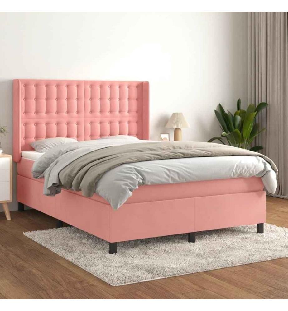 Lit à sommier tapissier avec matelas Rose 140x190 cm Velours
