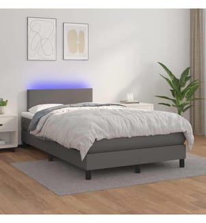 Boxspringbett mit Matratze & LED Grau 120x200 cm Kunstleder