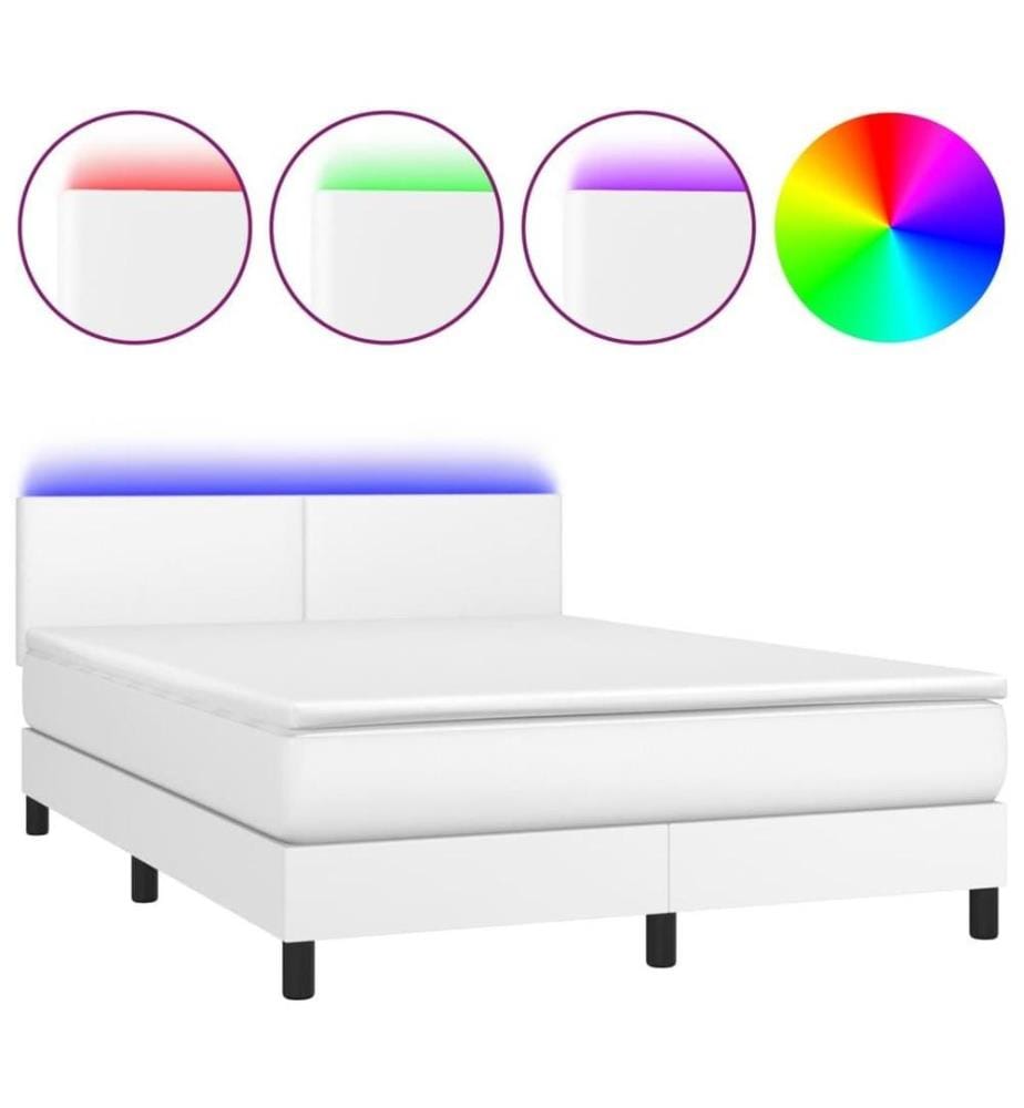 Boxspringbett mit Matratze & LED Weiss 140x200 cm Kunstleder
