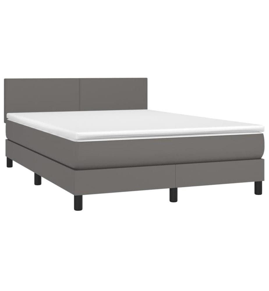Boxspringbett mit Matratze & LED Grau 140x200 cm Kunstleder