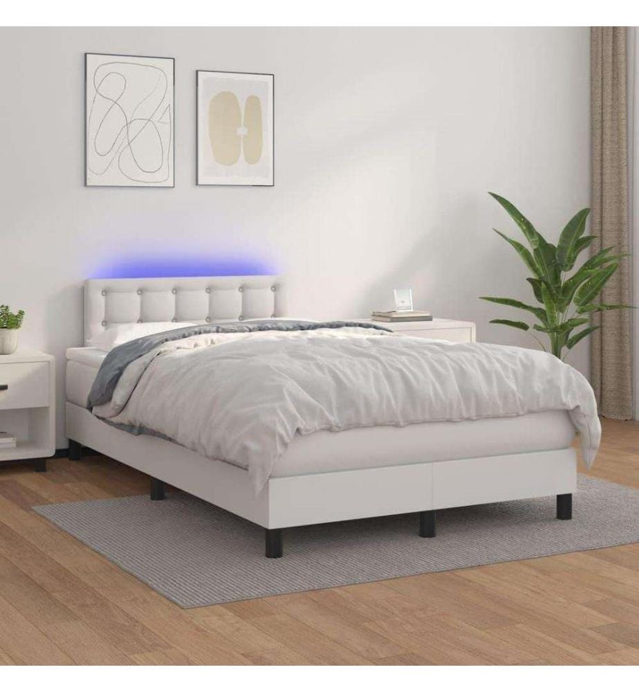 Boxspringbett mit Matratze & LED Weiss 120x200 cm Kunstleder