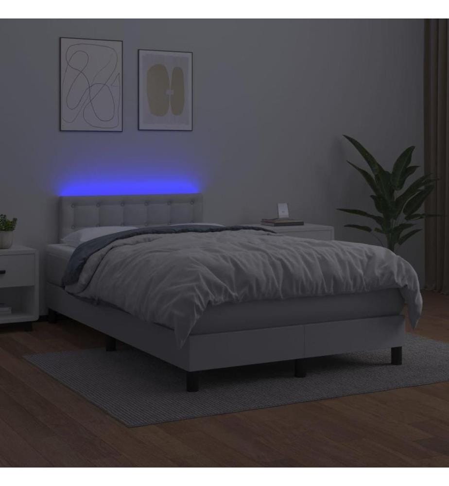 Boxspringbett mit Matratze & LED Weiss 120x200 cm Kunstleder