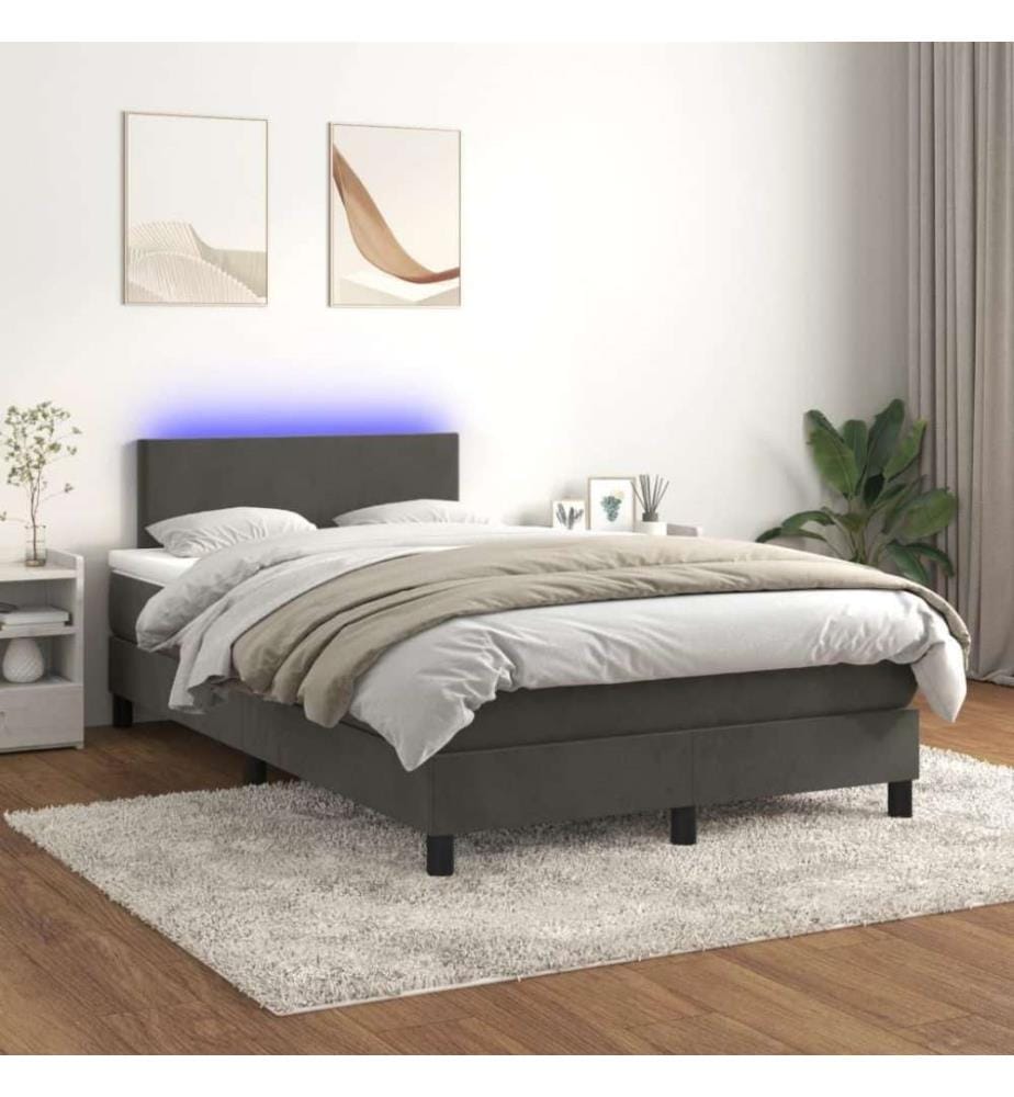 Boxspringbett mit Matratze & LED Dunkelgrau 120x200 cm Samt