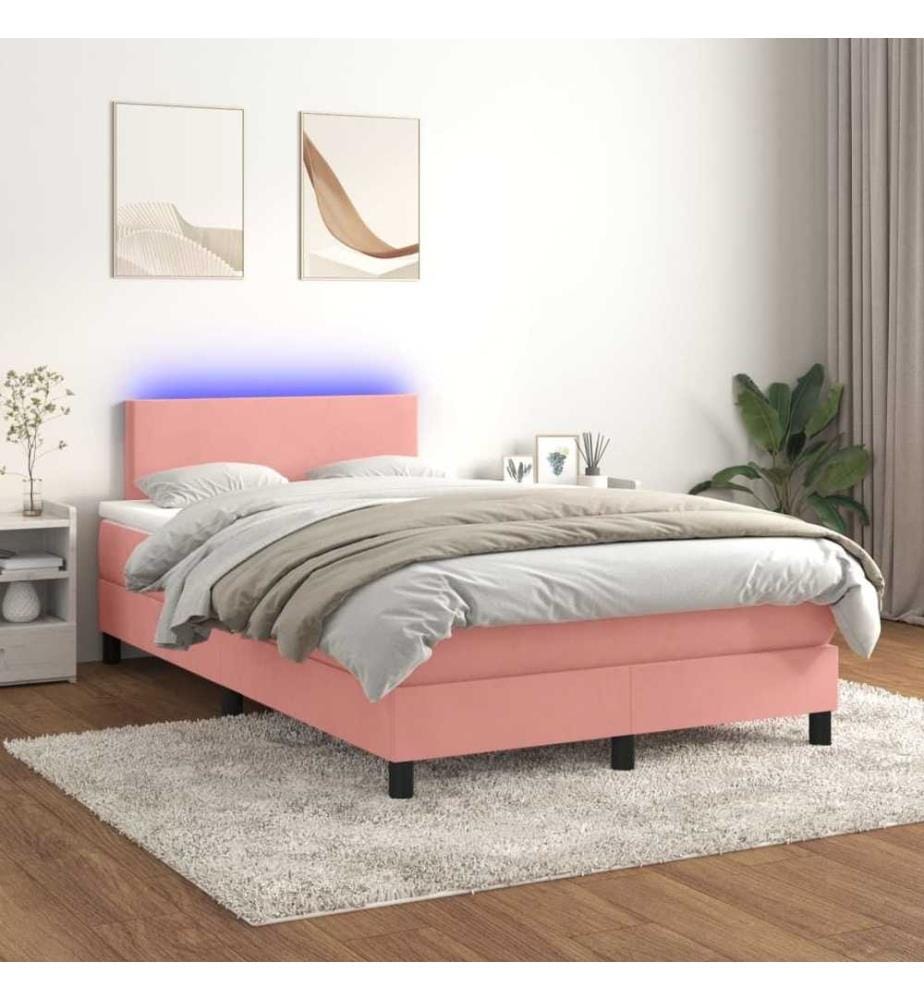 Boxspringbett mit Matratze & LED Rosa 120x200 cm Samt