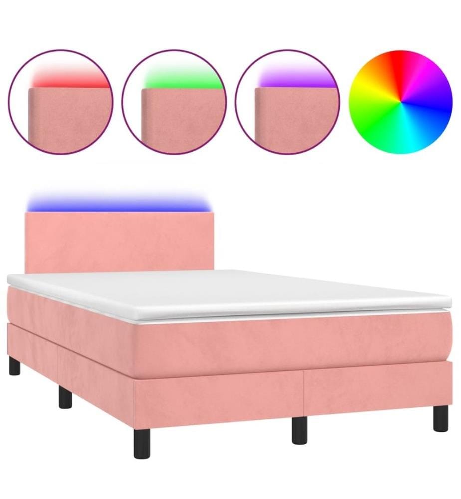 Boxspringbett mit Matratze & LED Rosa 120x200 cm Samt