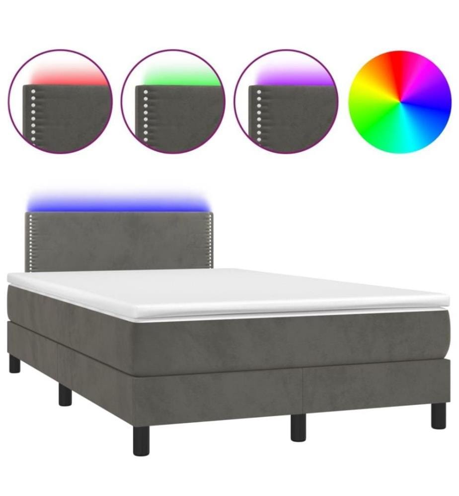 Boxspringbett mit Matratze & LED Dunkelgrau 120x200 cm Samt