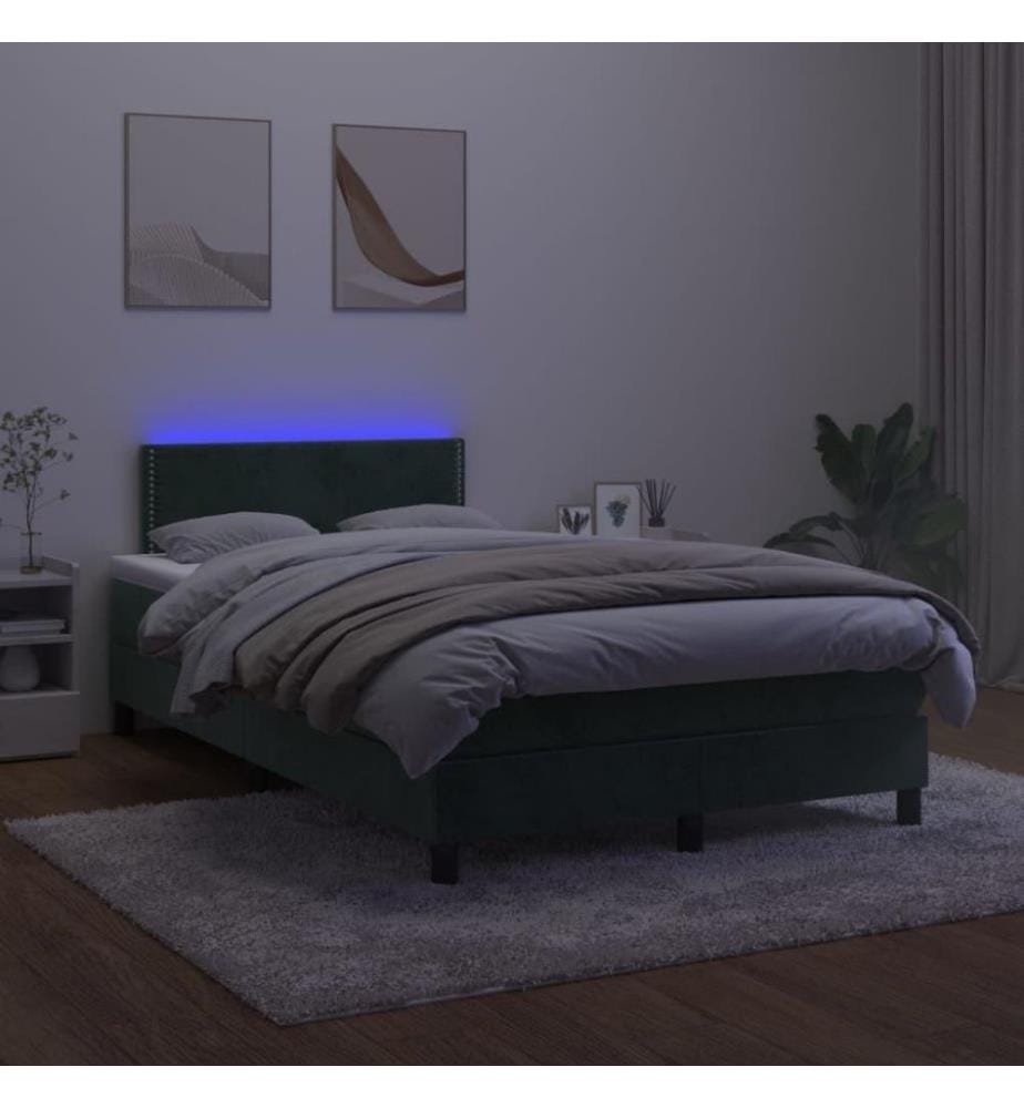 Boxspringbett mit Matratze & LED Dunkelgrün 120x200 cm Samt
