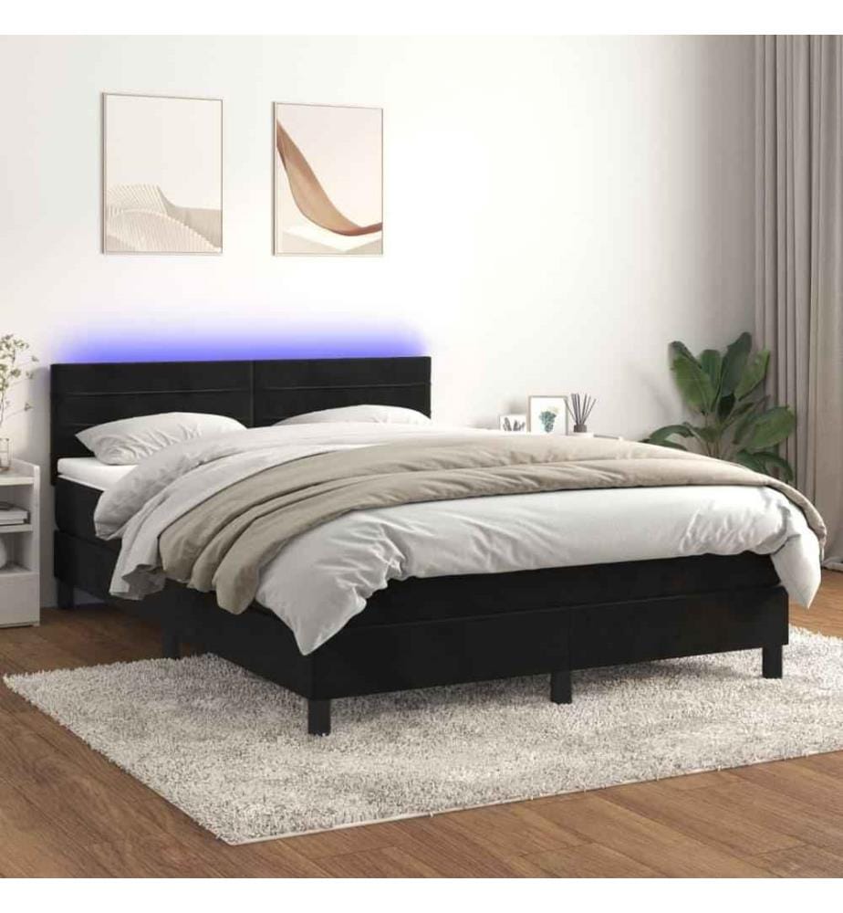 Boxspringbett mit Matratze & LED Schwarz 140x200 cm Samt